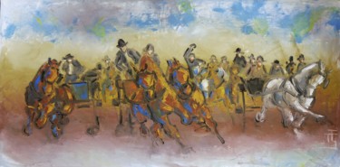 Painting titled "Le Blitz" by Thierry Faure, Original Artwork, Oil Mounted on Wood Stretcher frame