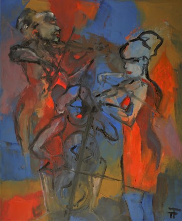 Painting titled "Strings sisters-" by Thierry Faure, Original Artwork, Oil