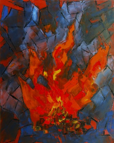 Peinture intitulée "Le feu de la St Jean" par Thierry Faure, Œuvre d'art originale, Huile Monté sur Châssis en bois