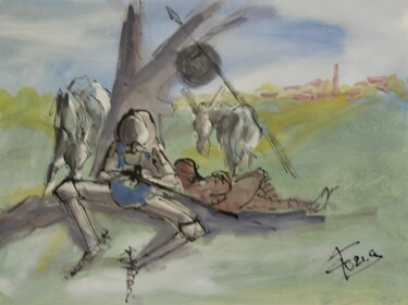 Drawing titled "DON QUICHOTTE-" by Thierry Faure, Original Artwork, Gouache