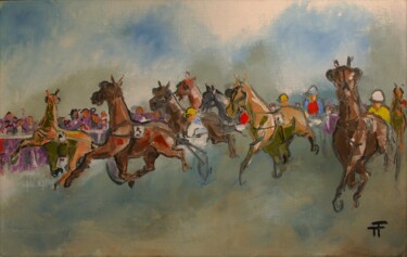 Painting titled "Le Fautif a l'arriv…" by Thierry Faure, Original Artwork, Oil Mounted on Wood Stretcher frame