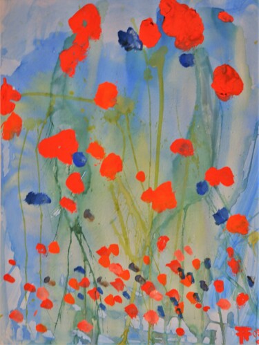 Drawing titled "les coquelicots" by Thierry Faure, Original Artwork, Gouache