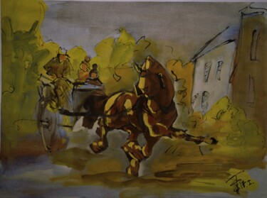 Dessin intitulée "Promenade à la camp…" par Thierry Faure, Œuvre d'art originale, Gouache