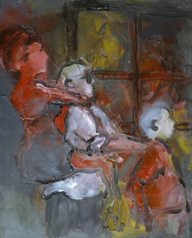 Pintura titulada "L'aveugle et le par…" por Thierry Faure, Obra de arte original, Pigmentos Montado en Bastidor de camilla d…