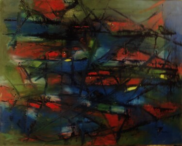 Painting titled "23-26-Sous-marins d…" by Thierry Faure, Original Artwork, Oil Mounted on Wood Stretcher frame