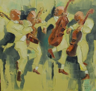 Painting titled "Violoncelles et cla…" by Thierry Faure, Original Artwork, Oil