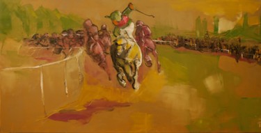 Painting titled "Ils arrivent" by Thierry Faure, Original Artwork, Oil Mounted on Wood Stretcher frame