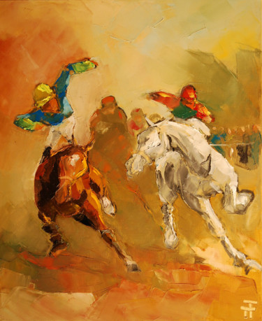 Painting titled "Dernier effort" by Thierry Faure, Original Artwork, Oil Mounted on Wood Stretcher frame