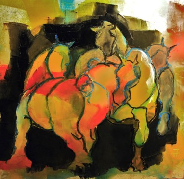 Картина под названием "Carre-lourd-" - Thierry Faure, Подлинное произведение искусства, Масло Установлен на Деревянная рама…