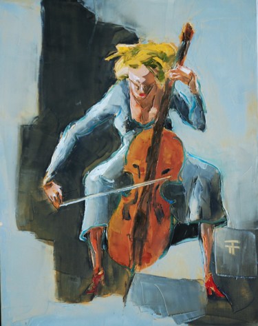 Schilderij getiteld "La-violoncelliste-e…" door Thierry Faure, Origineel Kunstwerk, Olie