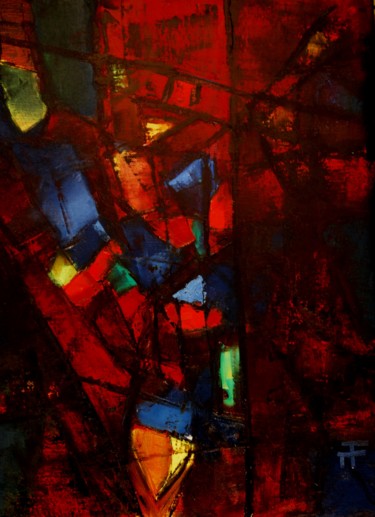Painting titled "Vitrail le preux-" by Thierry Faure, Original Artwork, Oil Mounted on Wood Stretcher frame