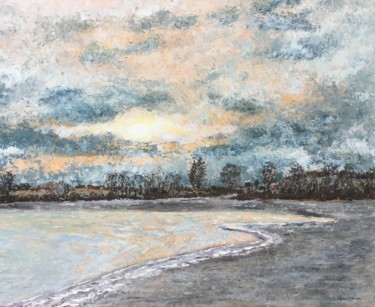 Peinture intitulée "Soir au lac" par Thierry Gautheron, Œuvre d'art originale, Huile