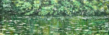 Peinture intitulée "Pluie sur l’étang" par Thierry Gautheron, Œuvre d'art originale, Acrylique Monté sur Panneau de bois