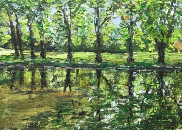 Painting titled "Reflets du parc M M…" by Thierry Gautheron, Original Artwork, Acrylic Mounted on Wood Stretcher frame
