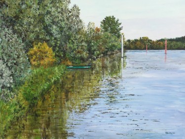 Painting titled "Bord de Saône" by Thierry Gautheron, Original Artwork, Acrylic Mounted on Wood Panel