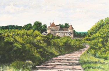 Malerei mit dem Titel "Château de Rully" von Thierry Gautheron, Original-Kunstwerk, Acryl Auf Keilrahmen aus Holz montiert