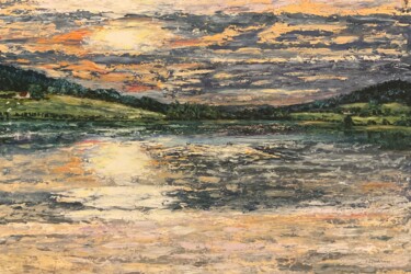 Painting titled "Coucher de soleil s…" by Thierry Gautheron, Original Artwork, Acrylic Mounted on Wood Stretcher frame