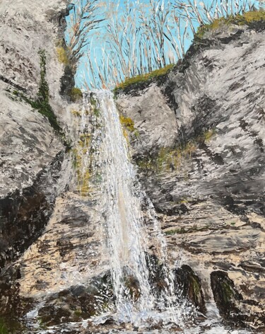 Painting titled "Splash cascade du B…" by Thierry Gautheron, Original Artwork, Acrylic Mounted on Wood Stretcher frame