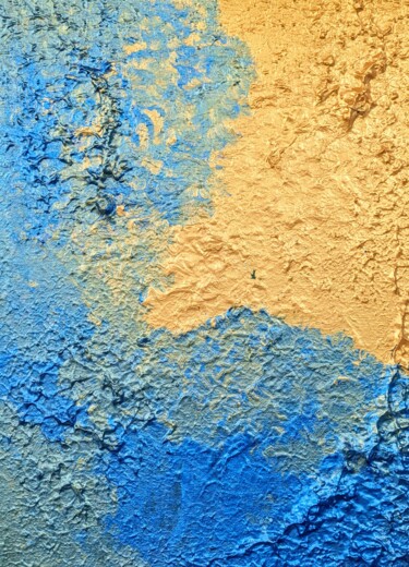 Schilderij getiteld "Or bleue" door Thierry Landrieu, Origineel Kunstwerk, Acryl Gemonteerd op Frame voor houten brancard