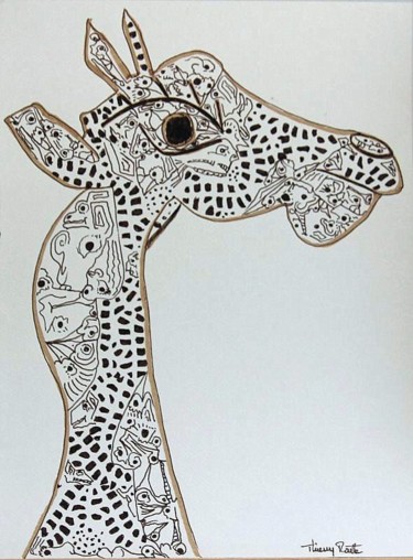 Painting titled "Girafe esquisse" by Thierry Moutte, Original Artwork