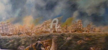 Malerei mit dem Titel "La bataille de Traf…" von Thierry Singer De Polignac - Spencer (Prince Singer de Polignac-Spencer), O…