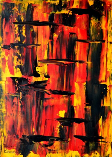 Painting titled "fire-night" by Thierry Vobmann, Original Artwork, Acrylic Mounted on Wood Stretcher frame