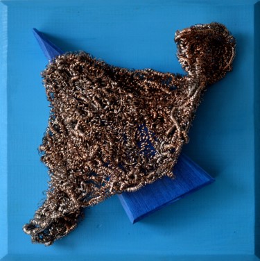 Escultura titulada "wood-n-steel-blue" por Thierry Vobmann, Obra de arte original, Metales