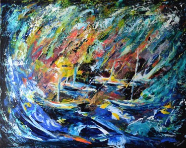 Painting titled "storm-on-the-bay" by Thierry Vobmann, Original Artwork, Acrylic Mounted on Wood Stretcher frame