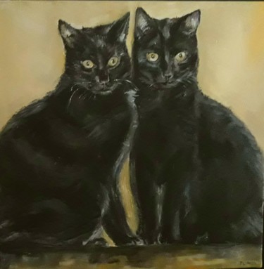Painting titled "histoire de chats" by Thierry Moreau, Original Artwork, Acrylic
