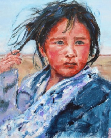 Pintura intitulada "Enfant-du-Tibet" por Thierry Moreau, Obras de arte originais, Acrílico