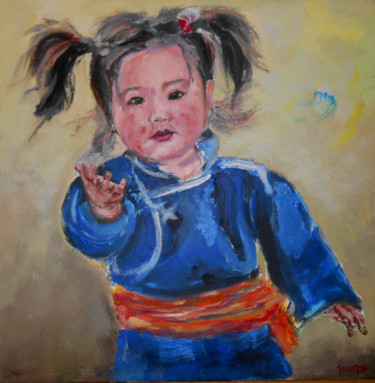 Painting titled "enfant mongole" by Thierry Moreau, Original Artwork, Acrylic
