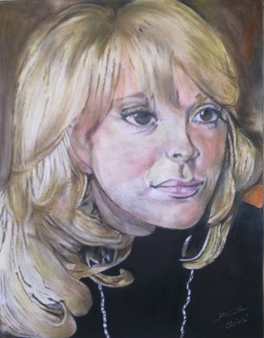 Drawing titled "Mireille darc" by Clairiz', Original Artwork, Pastel Mounted on Glass