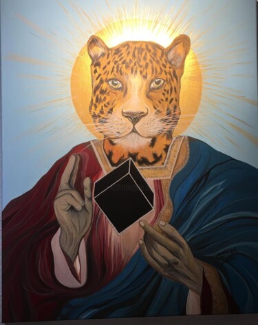 Painting titled "Leopard" by Thom Max, Original Artwork, Acrylic Mounted on Wood Stretcher frame