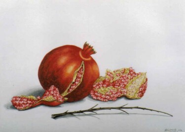 Painting titled "pomegranates 7" by Thomai Kontou, Original Artwork, Other