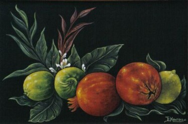 Painting titled "pomegranates 24" by Thomai Kontou, Original Artwork, Oil