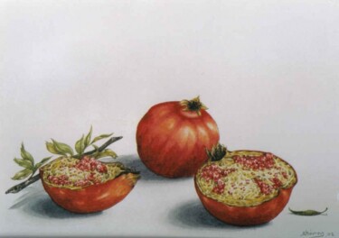 Peinture intitulée "pomagranates 1" par Thomai Kontou, Œuvre d'art originale, Autre