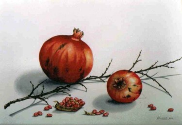 Peinture intitulée "pomegranates 3" par Thomai Kontou, Œuvre d'art originale, Autre