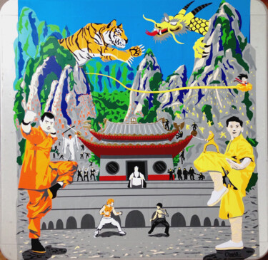 Colagens intitulada "Shaolin VS Wu Tang" por Thomas Alabert, Obras de arte originais, Fita adesiva