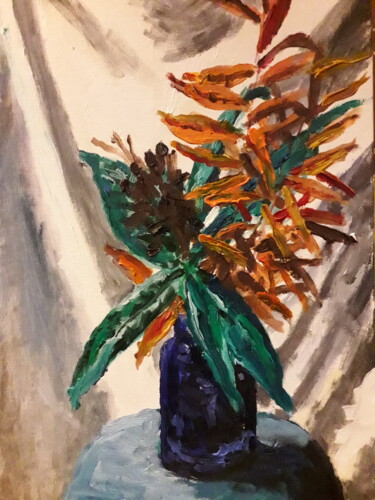 Painting titled "bouquet vase verre…" by Thomas Balivet, Original Artwork, Oil Mounted on Cardboard