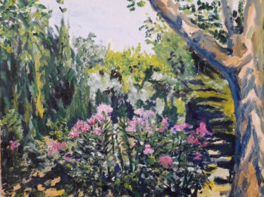 Painting titled "lauriers roses" by Thomas Balivet, Original Artwork, Oil