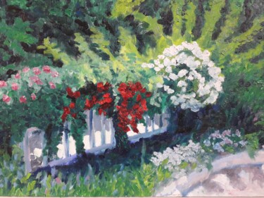 Painting titled "rosiers jardin bota…" by Thomas Balivet, Original Artwork, Oil
