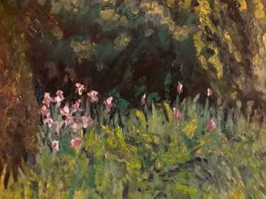 Painting titled "iris dans le Jardin" by Thomas Balivet, Original Artwork, Oil