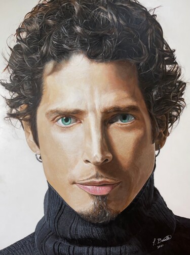 Painting titled "Chris Cornell Portr…" by Thomas Barretta, Original Artwork, Acrylic Mounted on Wood Stretcher frame