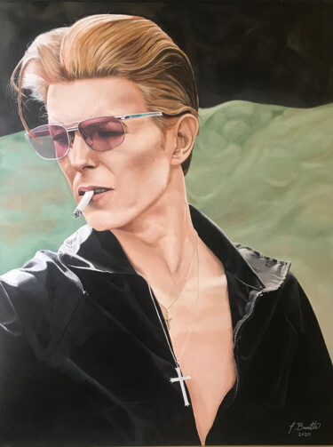 Painting titled "David Bowie/ Musici…" by Thomas Barretta, Original Artwork, Acrylic Mounted on Wood Stretcher frame