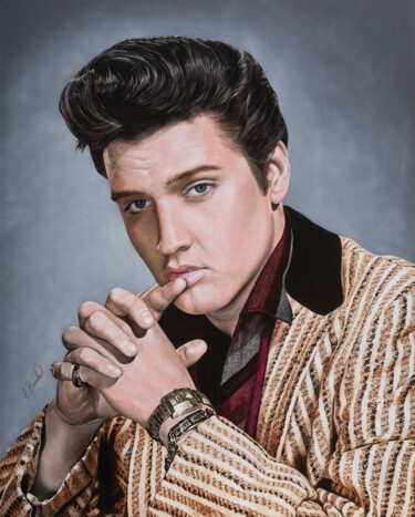 Malarstwo zatytułowany „Elvis Presley Rock…” autorstwa Thomas Barretta, Oryginalna praca, Akryl Zamontowany na Drewniana ram…