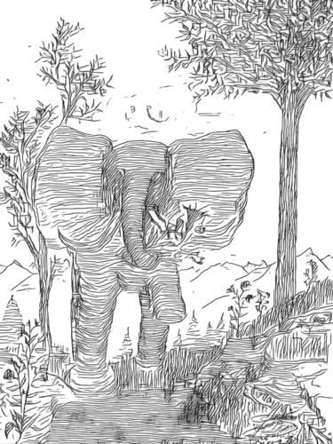 Drawing titled "Totophant édition 1%" by Thomas Blondeau-Dumoulin, Original Artwork, Pencil Mounted on Wood Panel