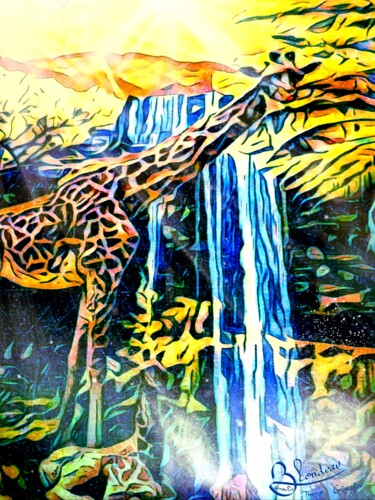 Arte digital titulada "Girafes" por Thomas Blondeau-Dumoulin, Obra de arte original, Trabajo Digital 2D