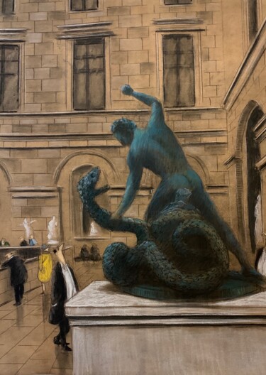 Malerei mit dem Titel "Hercule et le serpe…" von Thomas Bossard, Original-Kunstwerk, Kohle