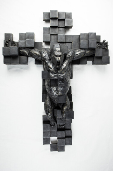 Sculptuur getiteld "Religion de la croi…" door Thomas Boury, Origineel Kunstwerk, Keramiek Gemonteerd op Houten paneel