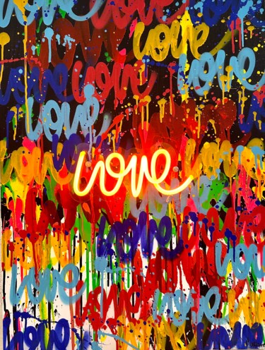 Malerei mit dem Titel "Toile néon TOKO" von Thomas Brémaud (La Pointe), Original-Kunstwerk, Sprühfarbe Auf Keilrahmen aus Ho…